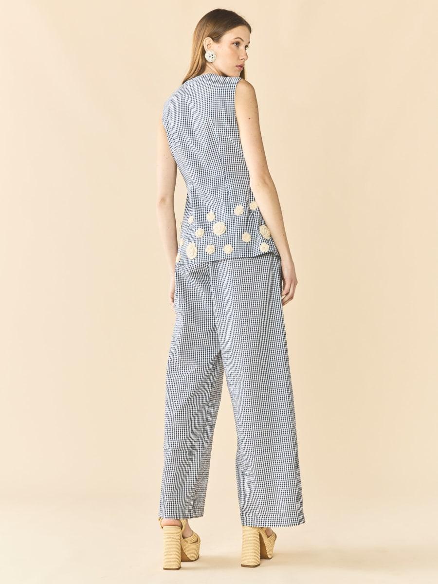 Alexa Top x Rainey Collaboration - Navy Gingham with Cream Crochet Appliqué - Image 3