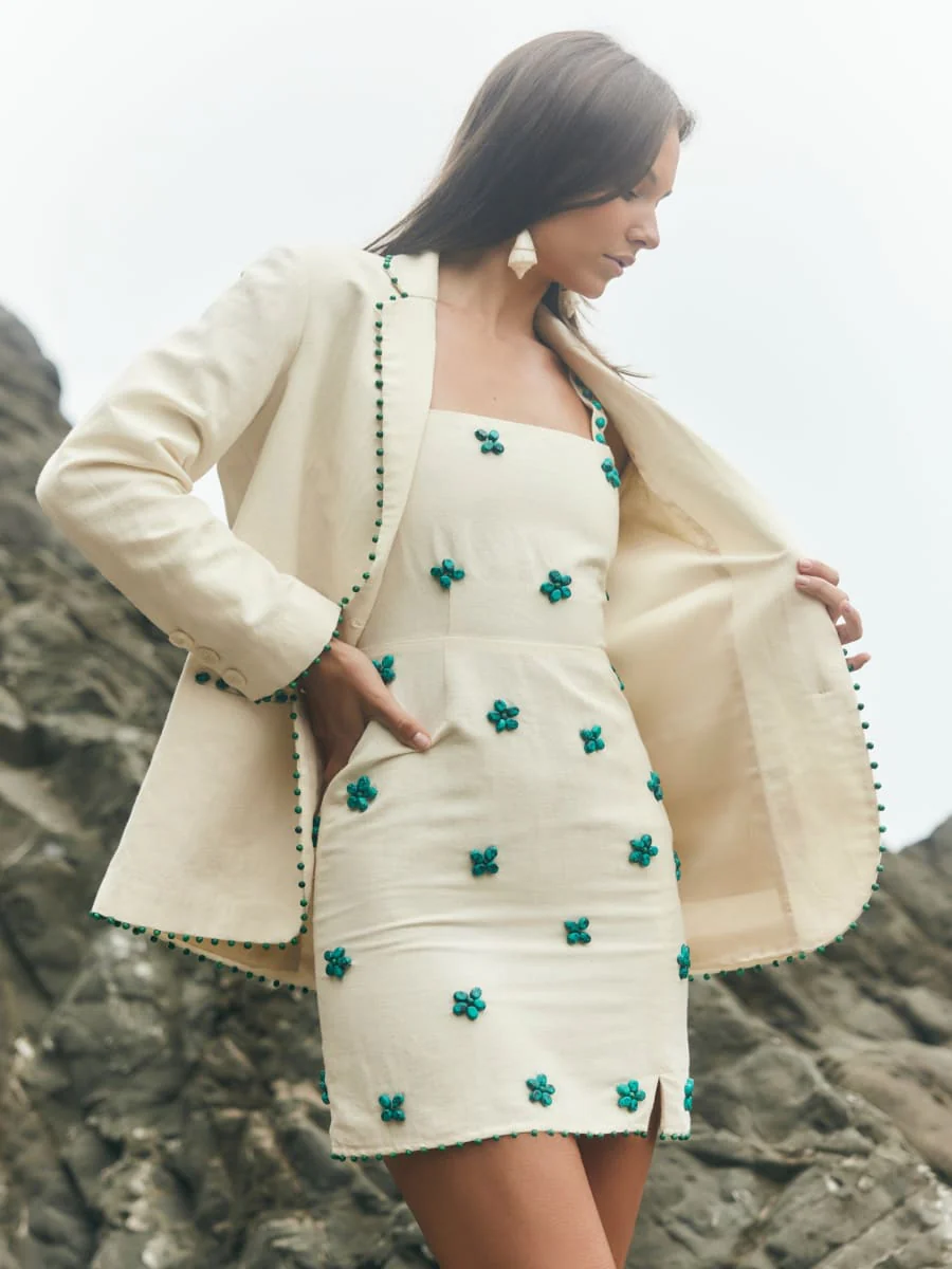 Amber Blazer - Ivory & Turquoise - Image 3