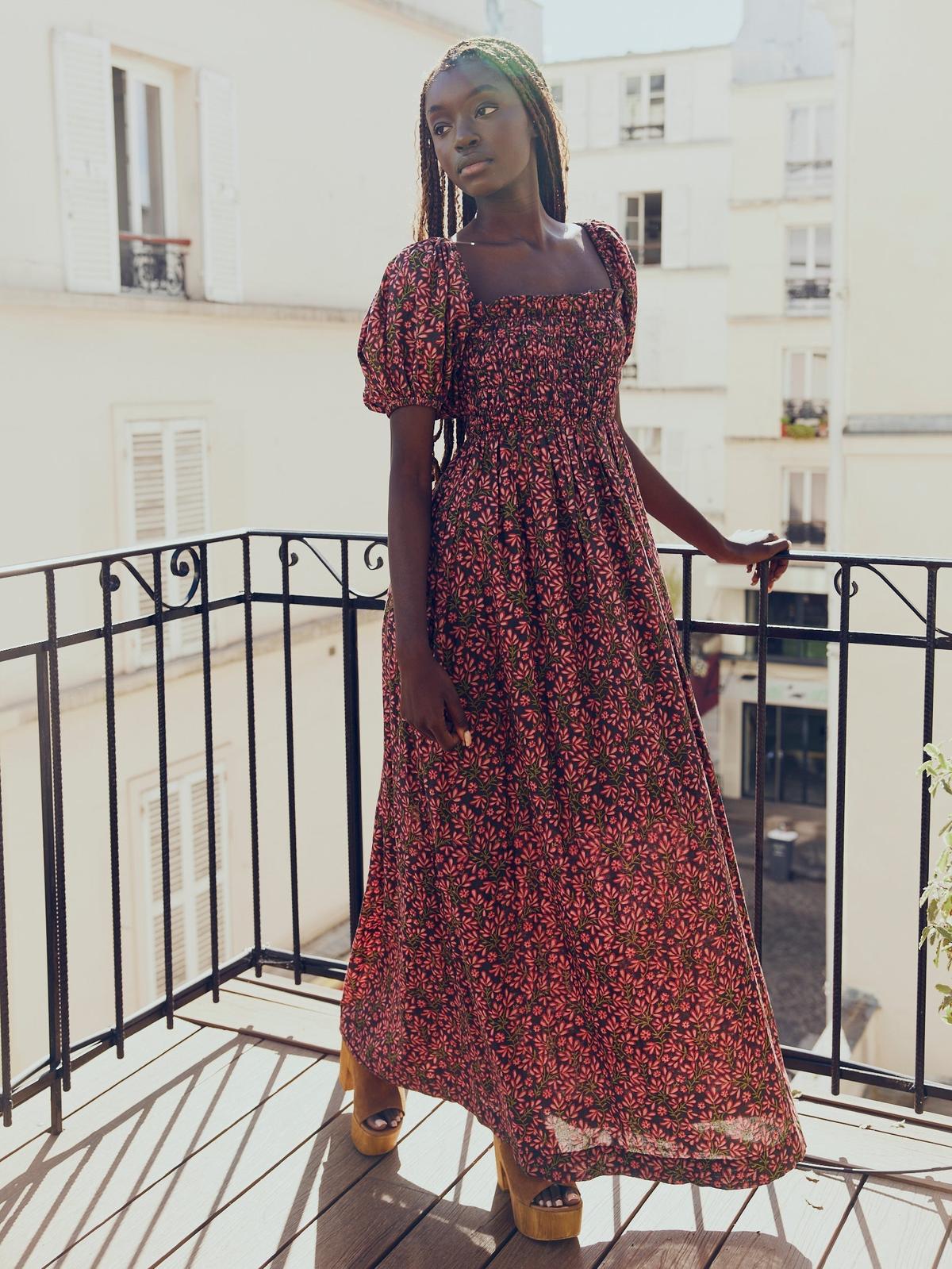 Aurora Puff Sleeve Maxi Dress - Faded Onyx/Light Ruby Floral - Image 2