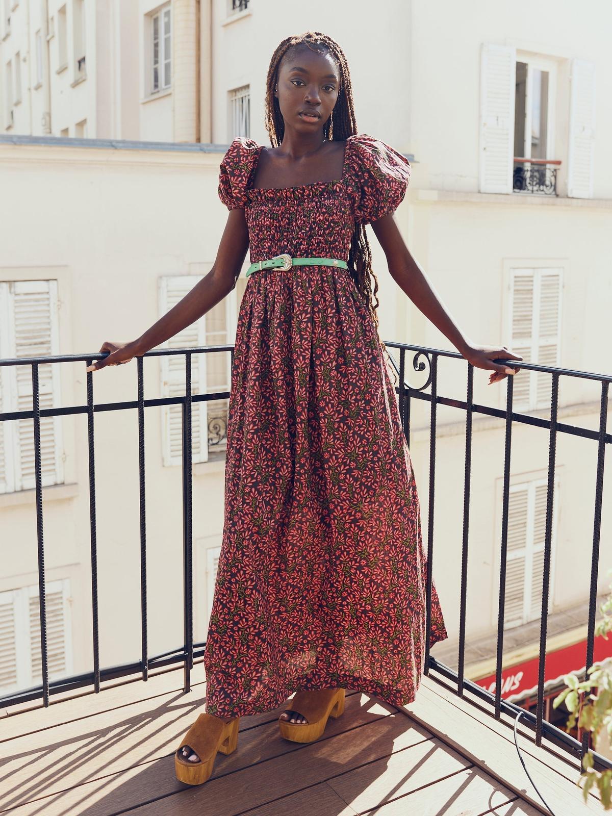 Aurora Puff Sleeve Maxi Dress - Faded Onyx/Light Ruby Floral - Image 3