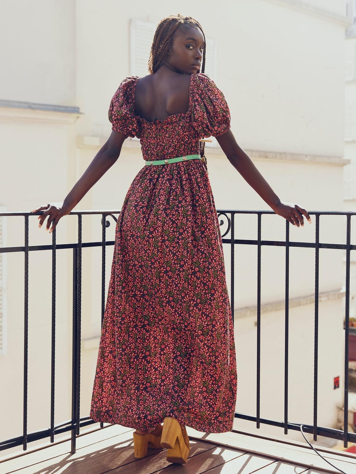 Aurora Puff Sleeve Maxi Dress - Faded Onyx/Light Ruby Floral - Image 5