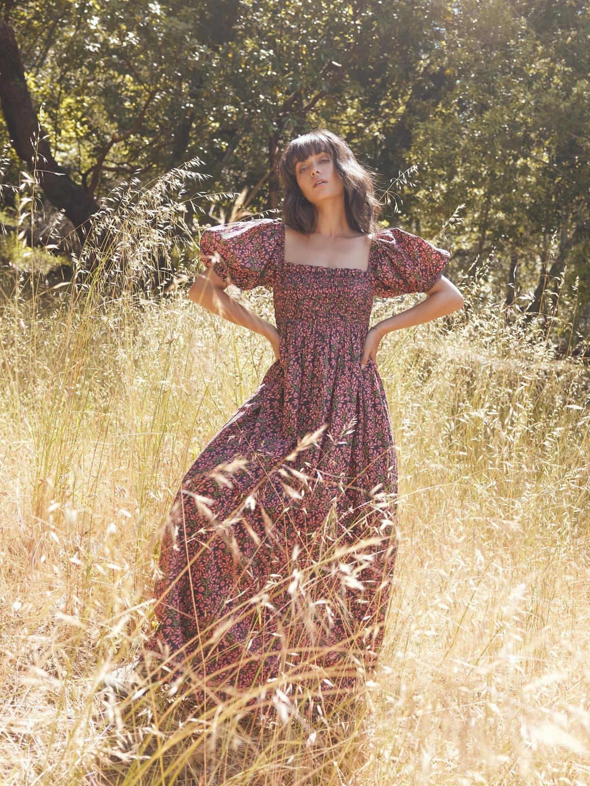 Aurora Puff Sleeve Maxi Dress - Faded Onyx/Light Ruby Floral - Image 7