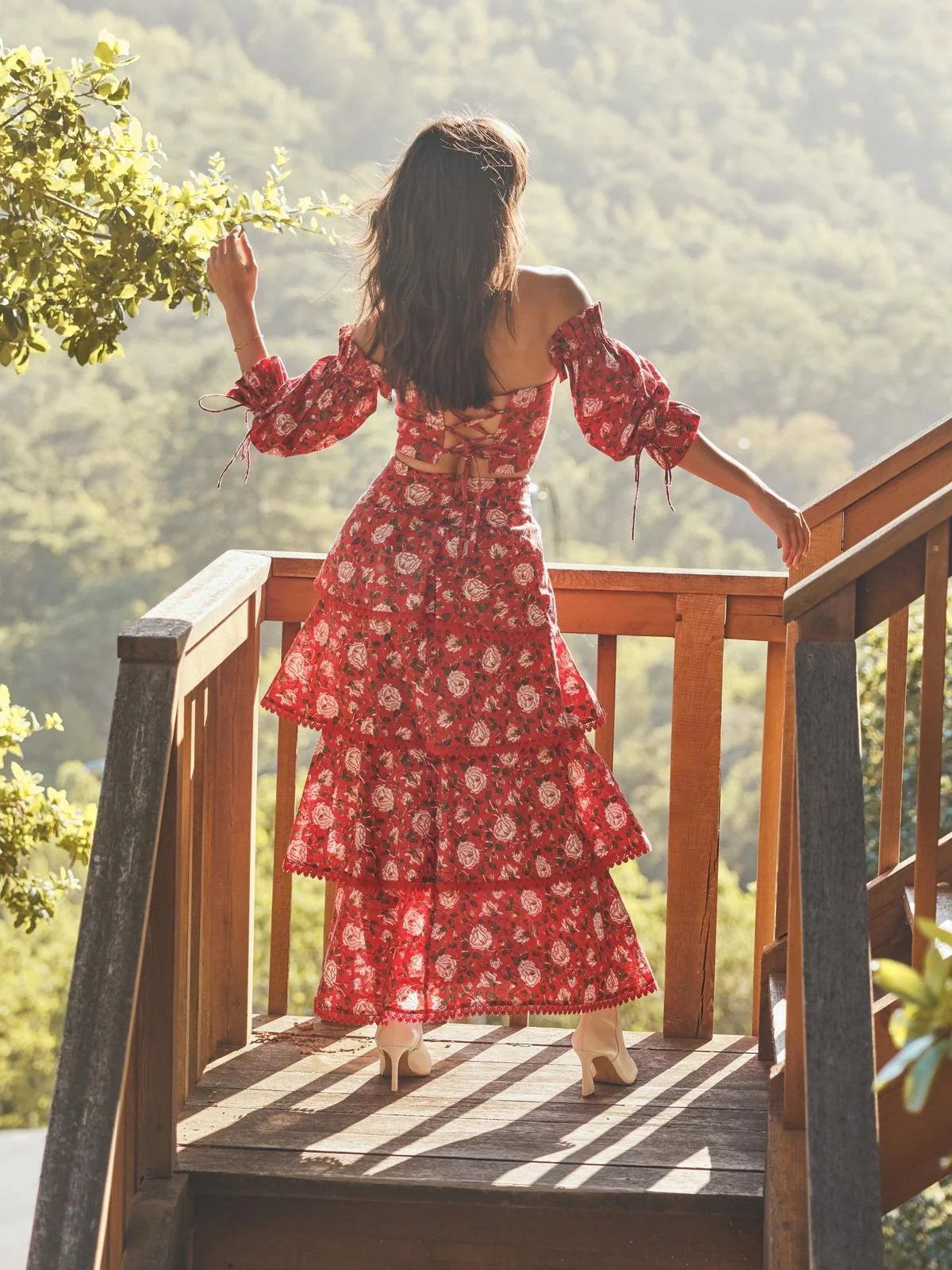 Casey Puff Sleeve Top - Scarlet/Ivory Rose Floral - Image 2