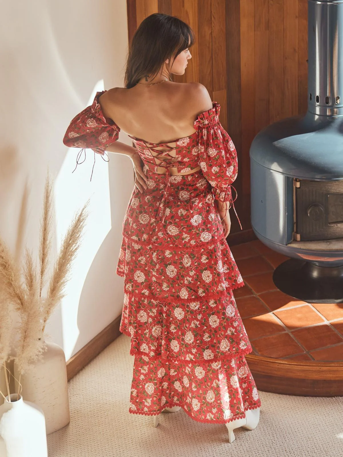 Casey Puff Sleeve Top - Scarlet/Ivory Rose Floral - Image 5