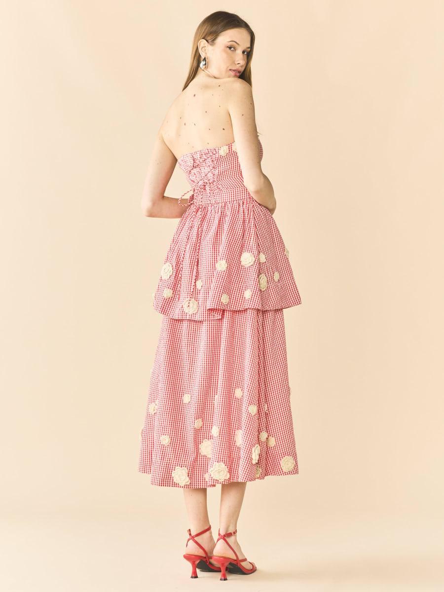 Daisy Dress X Rainey Collaboration - Red Gingham with Cream Crochet Appliqué - Image 4