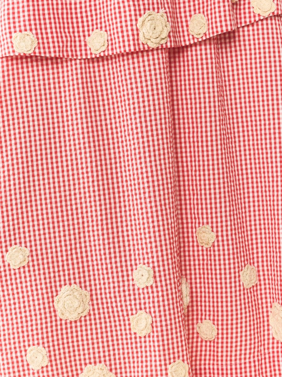 Daisy Dress X Rainey Collaboration - Red Gingham with Cream Crochet Appliqué - Image 5
