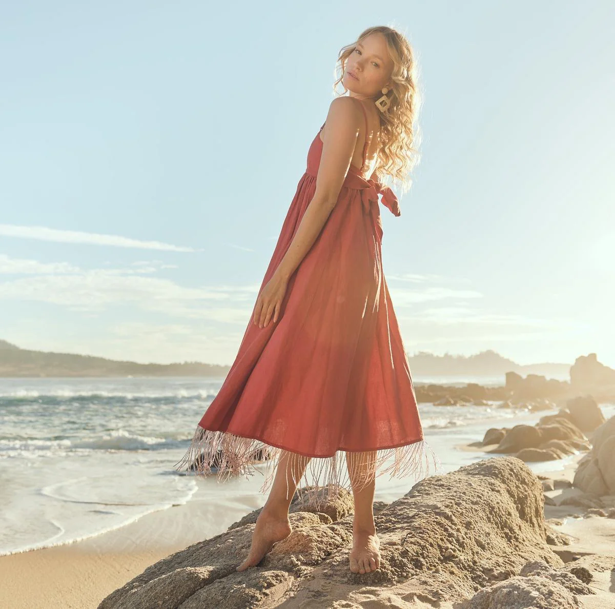 Gavin Beaded Fringe Midi Dress - Rhubarb - Image 4