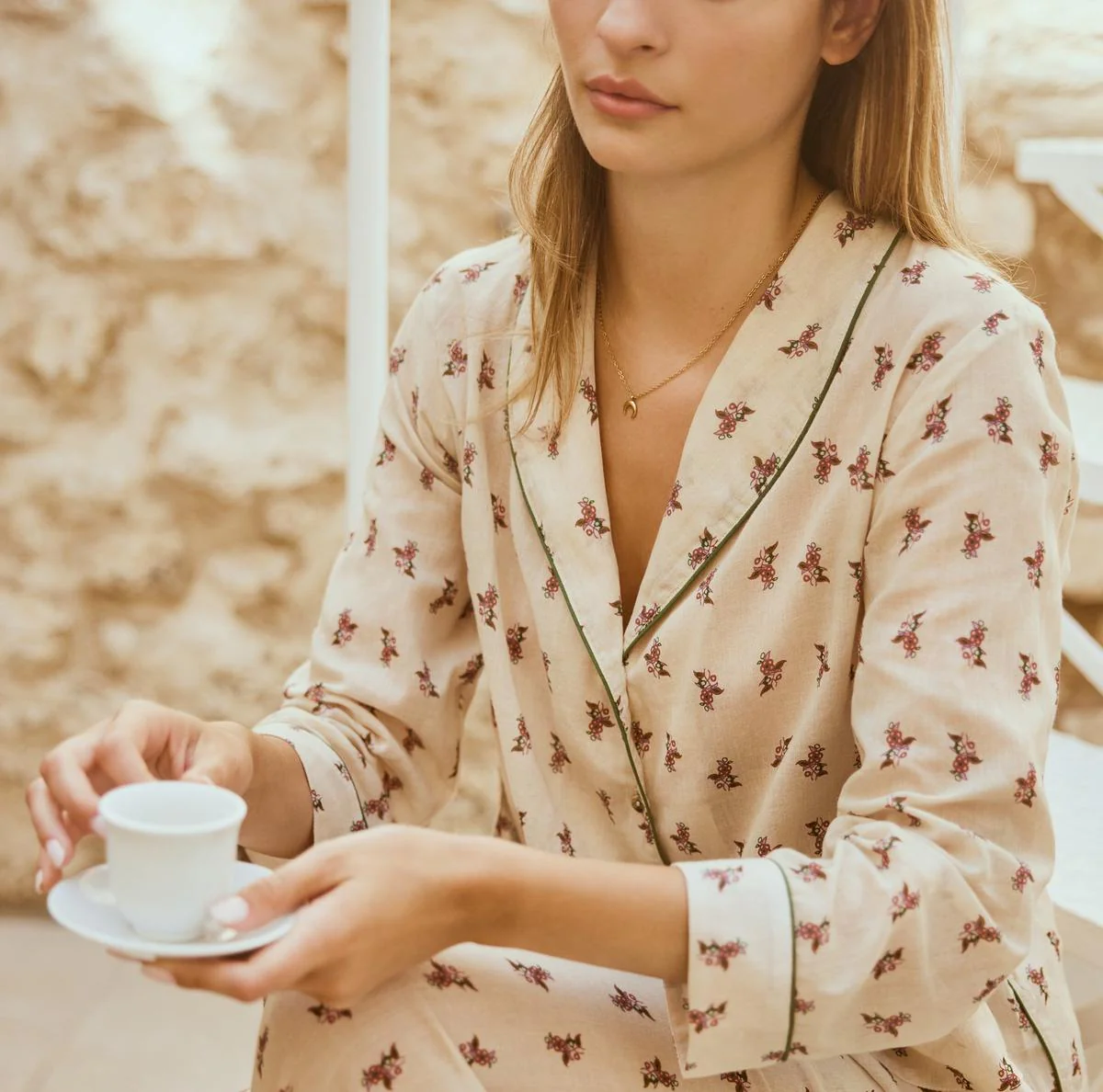 Rosie Pajama Top - Antique white & Crimson floral - Image 6