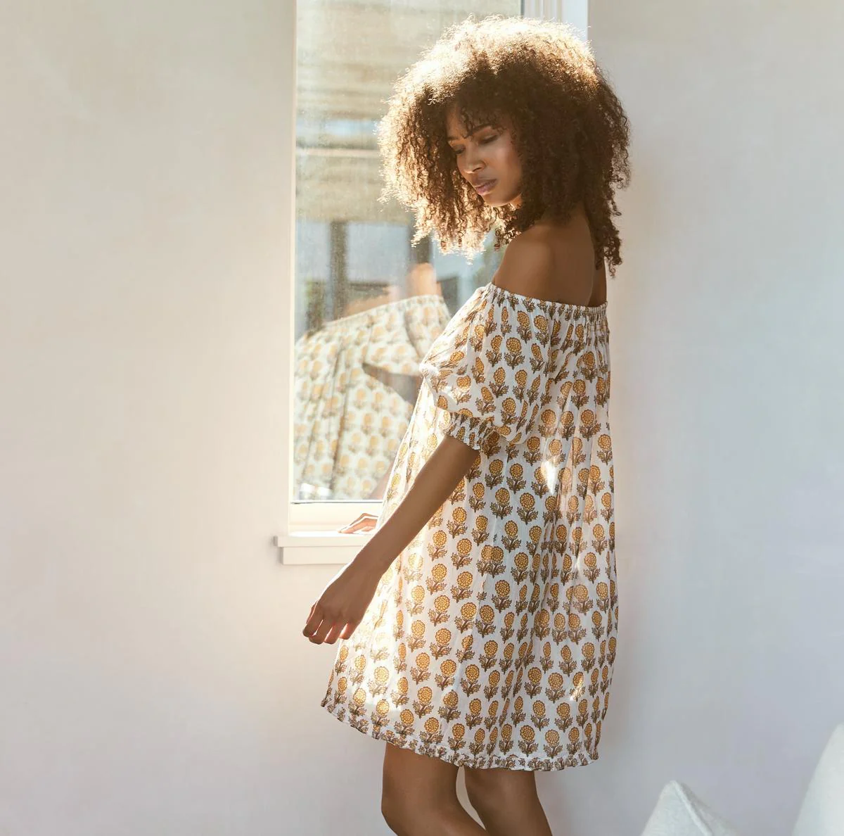 Sydney Puff Sleeve Mini Nightgown - Ochre/Dahlia Floral print - Image 4
